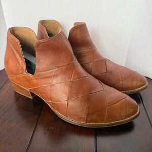 Seychelles Cognac‎ Brown Woven Leather Ankle Boots Side Cut Out Booties Womens 8